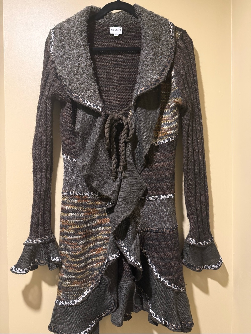 Sioni Brown alpaca/wool blend  fits M EUC (size tag off) Shawl Collar Cardigan